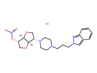 L-Iditol, 1,4:3,6-dianhydro-2-deoxy-2-(4-(3-(2H-indazol-2-yl)propyl)-1-piperazinyl)-, 5-nitrate, hydrochloride structure