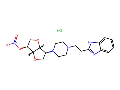 L-Iditol, 1,4:3,6-dianhydro-2-(4-(2-(1H-benzimidazol-2-yl)ethyl)-1-piperazinyl)-2-deoxy-, 5-nitrate, hydrochloride structure