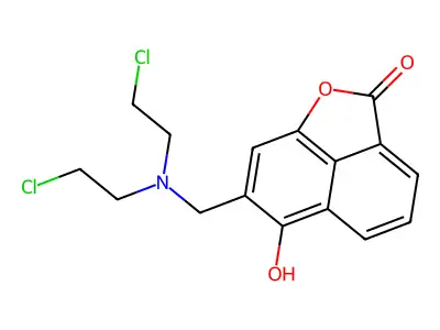 5-Hydroxy-6-(N,N-bis(2-chloroethyl)aminomethyl)naphthalene-1,8-carbolactone structure