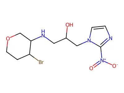 (((4-bromotetrahydro-2H-pyran-3-yl)amino)methyl)-2-nitro-1H-imidazole-1-ethanol structure