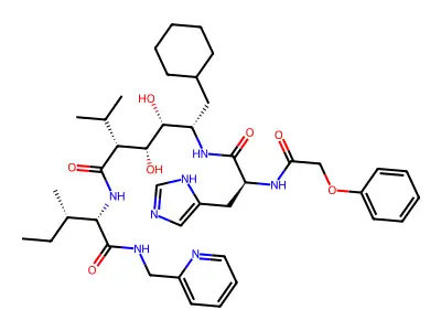 Poa-His-Cha-psi(CH(OH)CH(OH))-Val-Ile-Amp structure