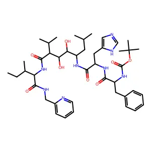 L-Histidinamide, N-((1,1-dimethylethoxy)carbonyl)-L-phenylalanyl-N-(2,3-dihydroxy-5-methyl-1-(2-methylpropyl)-4-(((2-methyl-1-(((2-pyridinylmethyl)amino)carbonyl)butyl)amino)carbonyl)hexyl)-, (1S-(1R*,2S*,3R*,4S*(1R*,2R*)))- structure