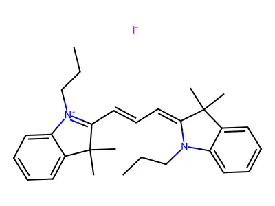 2-[3-(3,3-dimethyl-1-propylindol-1-ium-2-yl)prop-2-enylidene]-3,3-dimethyl-1-propylindole iodide structure