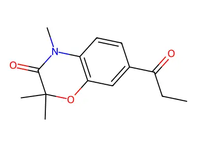 2H-1,4-Benzoxazin-3(4H)-one, 7-(1-oxopropyl)-2,2,4-trimethyl- structure