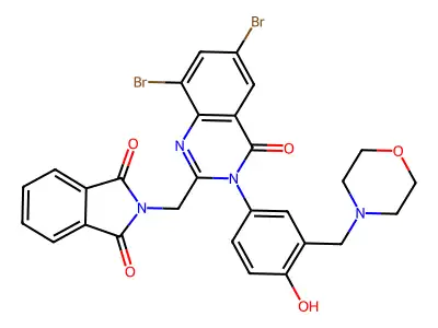 1H-Isoindole-1,3(2H)-dione, 2-((6,8-dibromo-3,4-dihydro-3-(4-hydroxy-3-(4-morpholinylmethyl)phenyl)-4-oxo-2-quinazolinyl)methyl)- structure