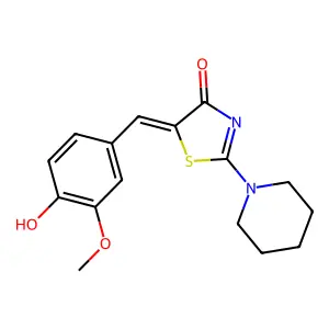 (5Z)-2-Piperidino-5-(3-methoxy-4-hydroxybenzylidene)-2-thiazoline-4-one structure