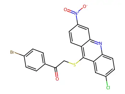 Ethanone, 1-(4-bromophenyl)-2-((2-chloro-6-nitro-9-acridinyl)thio)- structure