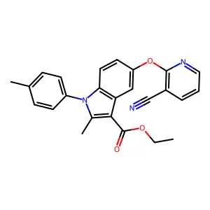 Ethyl 5-(3-cyanopyridin-2-yl)oxy-2-methyl-1-(4-methylphenyl)indole-3-carboxylate structure