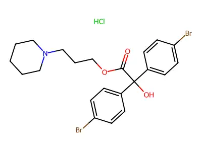 Benzeneacetic acid, 4-bromo-alpha-(4-bromophenyl)-alpha-hydroxy-, 3-(1-piperidinyl)propyl ester, hydrochloride structure
