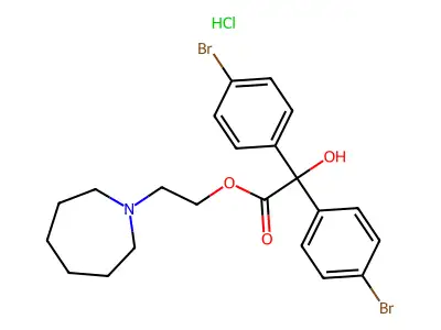 Benzeneacetic acid, 4-bromo-alpha-(4-bromophenyl)-alpha-hydroxy-, 2-(hexahydro-1H-azepin-1-yl)ethyl ester, hydrochloride structure