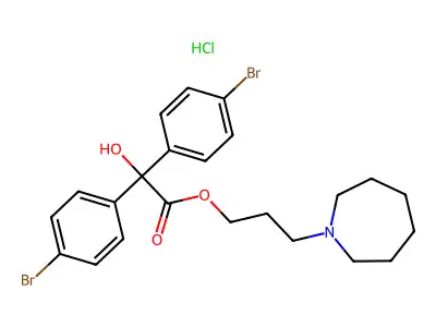 Benzeneacetic acid, 4-bromo-alpha-(4-bromophenyl)-alpha-hydroxy-, 3-(hexahydro-1H-azepin-1-yl)propyl ester, hydrochloride structure