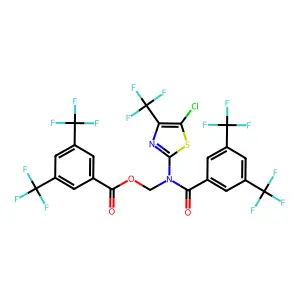 Benzoic acid, 3,5-bis(trifluoromethyl)-,     ((3,5-bis(trifluoromethyl)benzoyl)(5-chloro-4-(trifluoromethyl)-2-thiazolyl)amino)methyl ester structure