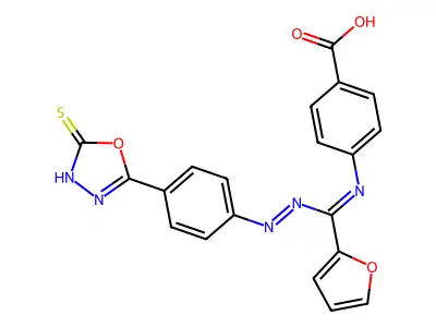 Benzoic acid, 4-((((4-(4,5-dihydro-5-thioxo-1,3,4-oxadiazol-2-yl)phenyl)azo)-2-furanylmethylene)amino)- structure