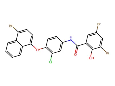 3,5-dibromo-N-[4-(4-bromonaphthalen-1-yl)oxy-3-chlorophenyl]-2-hydroxybenzamide structure