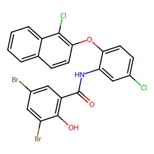 3,5-dibromo-N-[5-chloro-2-(1-chloronaphthalen-2-yl)oxyphenyl]-2-hydroxybenzamide structure