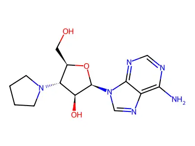 9H-Purin-6-amine, 9-(3-deoxy-3-(1-pyrrolidinyl)-beta-D-arabinofuranosyl)- structure