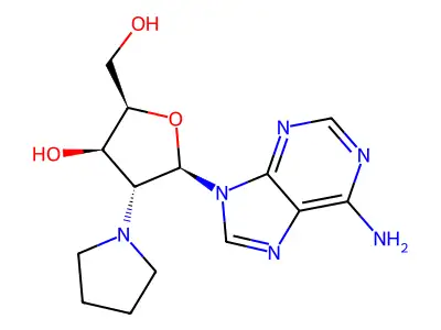 9H-Purin-6-amine, 9-(2-deoxy-2-(1-pyrrolidinyl)-beta-D-xylofuranosyl)- structure