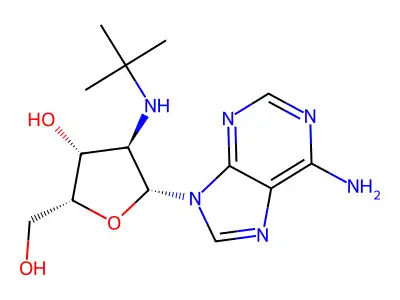 9H-Purin-6-amine, 9-(2-deoxy-2-((1,1-dimethylethyl)amino)-beta-D-xylofuranosyl)- structure