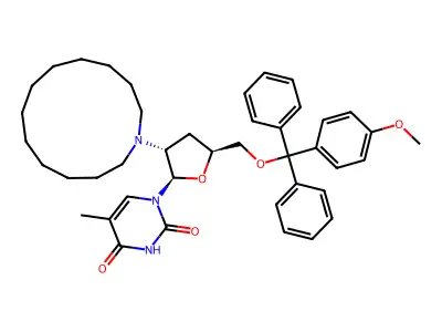 2'-(Dodecamethyleneimino)-5'-(4-methoxytrityl)-3'-deoxythymidine structure