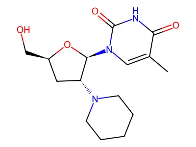 Uridine, 2',3'-dideoxy-5-methyl-2'-(1-piperidinyl)- structure