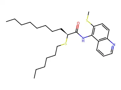 N-(6-Methylthioquinolin-5-yl)-2-(hexylthio)-decanoic amide structure