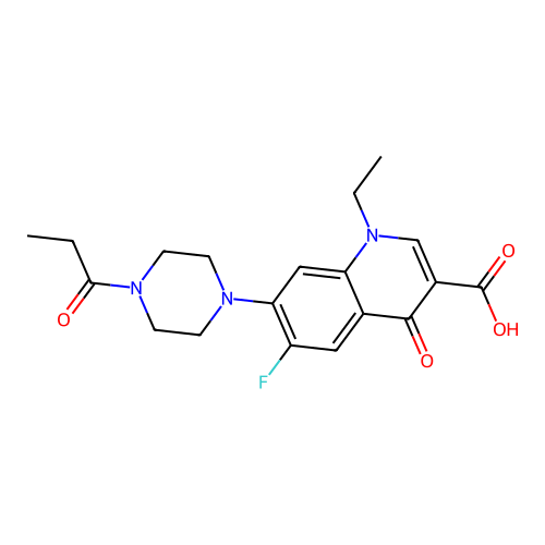 1-Ethyl-6-fluoro-4-oxo-7-(4-propanoylpiperazin-1-yl)quinoline-3-carboxylic acid structure