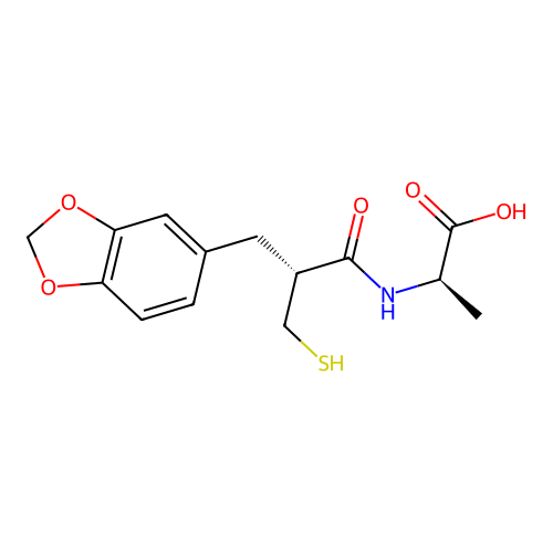 N-{(2R)-2-[(2H-1,3-Benzodioxol-5-yl)methyl]-3-sulfanylpropanoyl}-D-alanine structure