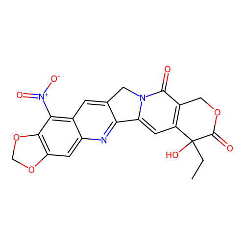 (20RS)-7-ethyl-7-hydroxy-15-nitro-7,8,11,13-tetrahydro-10H-[1,3]dioxolo[5,4-g]pyrano[3'',4'':6,7]indolizino[1,2-b]quinoline-8,11-dione structure