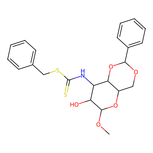 benzyl N-(7-hydroxy-6-methoxy-2-phenyl-4,4a,6,7,8,8a-hexahydropyrano[3,2-d][1,3]dioxin-8-yl)carbamodithioate structure