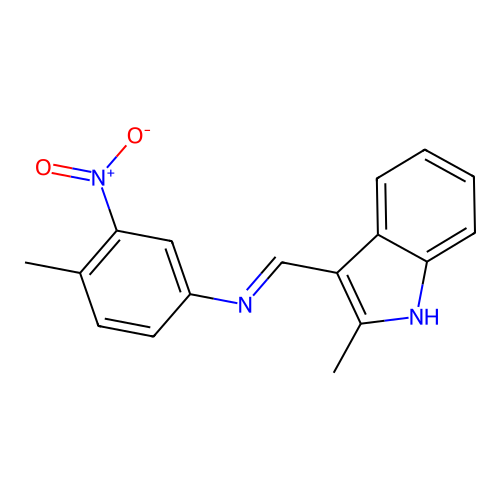 3-[({3-nitro-4-methylphenyl}imino)methyl]-2-methyl-1H-indole structure