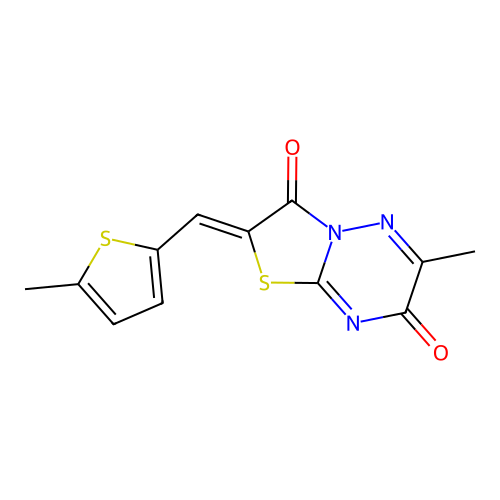 (Z)-6-methyl-2-((5-methylthiophen-2-yl)methylene)-2H-thiazolo[3,2-b][1,2,4]triazine-3,7-dione structure