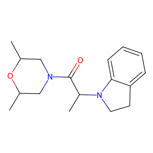 2-(2,3-Dihydroindol-1-yl)-1-(2,6-dimethylmorpholin-4-yl)propan-1-one structure