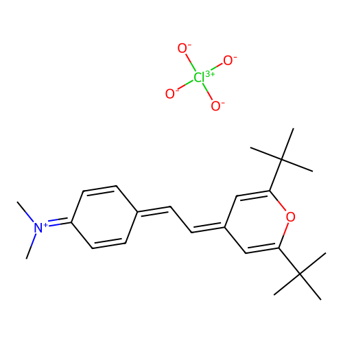 2,6-Di-tert-butyl-4-{2-[4-(dimethylamino)phenyl]vinyl}pyrylium perchlorate structure