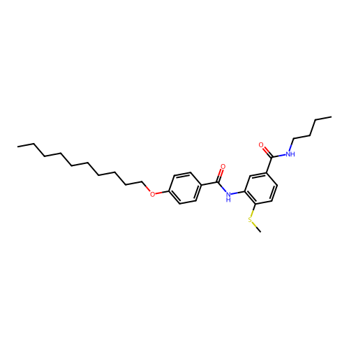 N-butyl-3-(4-(decyloxy)benzamido)-4-(methylthio)benzamide structure