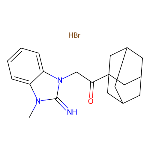 1-((3r,5r,7r)-adamantan-1-yl)-2-(2-imino-3-methyl-2,3-dihydro-1H-benzo[d]imidazol-1-yl)ethanone hydrobromide structure