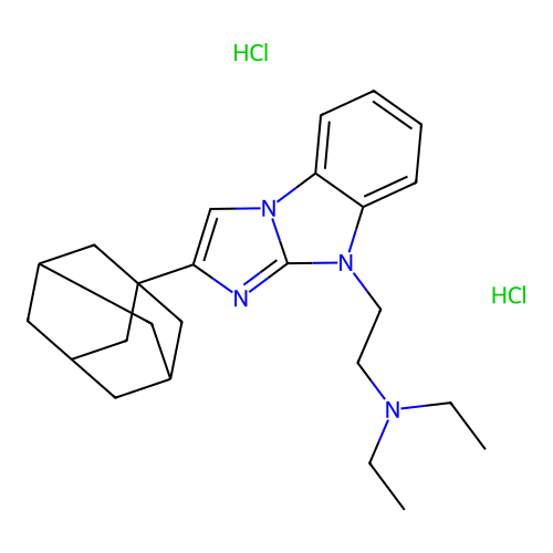 2-[2-(1-adamantyl)imidazo[1,2-a]benzimidazol-4-yl]-N,N-diethylethanamine dihydrochloride structure