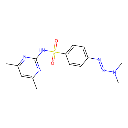 ({4-[(Dimethylamino)diazenyl]phenyl}sulfonyl)(4,6-dimethylpyrimidin-2-yl)amine structure