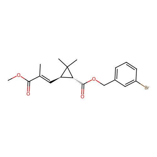 Cyclopropanecarboxylic acid, 3-(3-methoxy-2-methyl-3-oxo-1-propenyl)-2,2-dimethyl-, (3-bromophenyl)methyl ester, (1R-trans)- structure