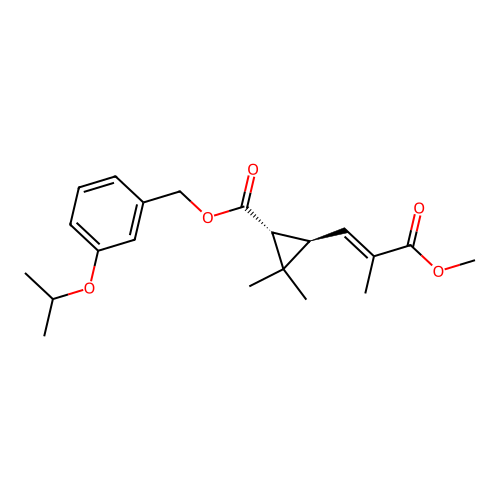 Cyclopropanecarboxylic acid, 3-(3-methoxy-2-methyl-3-oxo-1-propenyl)-2,2-dimethyl-, (3-(1-methylethoxy)phenyl)methyl ester, (1R-trans)- structure