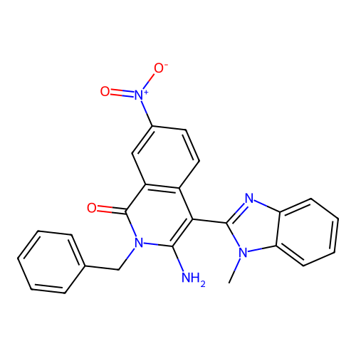 3-Amino-4-(1-methylbenzimidazol-2-yl)-7-nitro-2-benzyl-2-hydroisoquinolin-1-on e structure