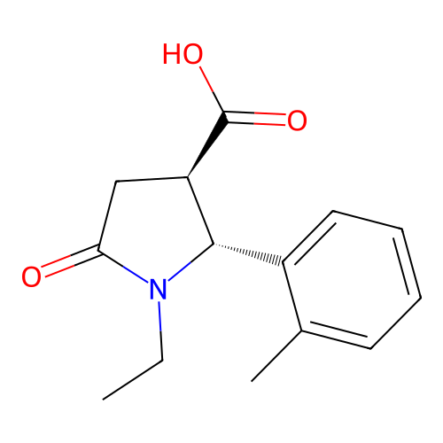 (2R,3R)-1-ethyl-2-(2-methylphenyl)-5-oxopyrrolidine-3-carboxylic acid structure