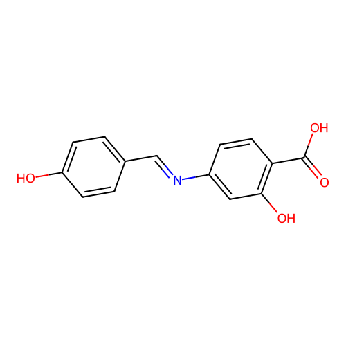2-hydroxy-4-{[(E)-(4-hydroxyphenyl)methylidene]amino}benzoic acid structure