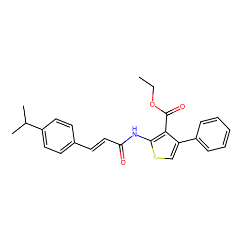 ethyl 4-phenyl-2-[[(E)-3-(4-propan-2-ylphenyl)prop-2-enoyl]amino]thiophene-3-carboxylate structure