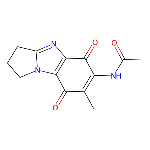 N-(7-methyl-5,8-dioxo-2,3-dihydro-1H-pyrrolo[1,2-a]benzimidazol-6-yl)acetamide structure