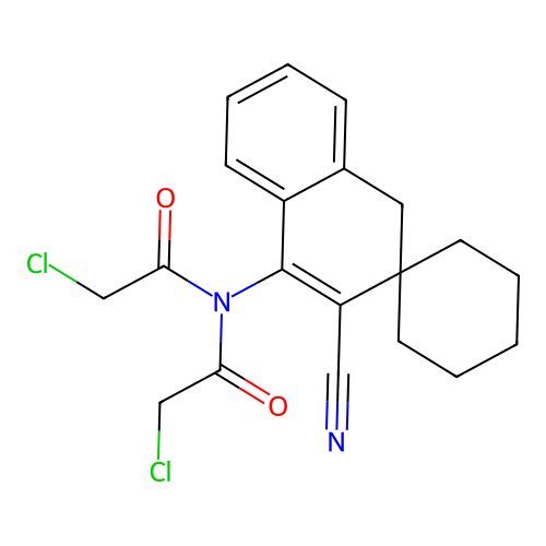 2-chloro-N-(2-chloroacetyl)-N-(2-cyanospiro[3,4-dihydronaphthalene-3,1'-cycloh exane]yl)acetamide structure
