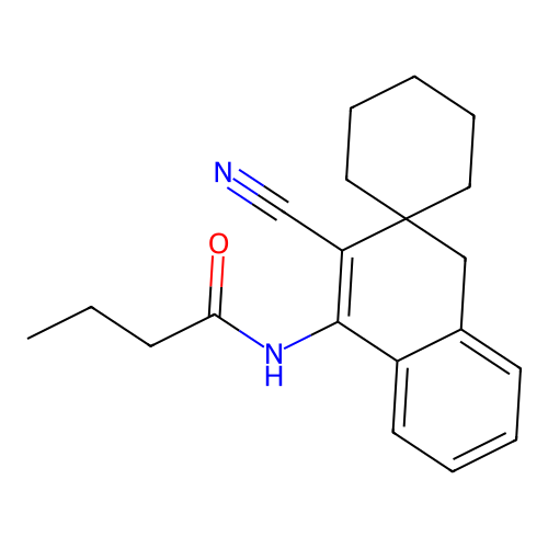 N-(2-cyano-3,4-dihydrospiro[naphthalene-3,1'-cyclohexane]-1-yl)butanamide structure