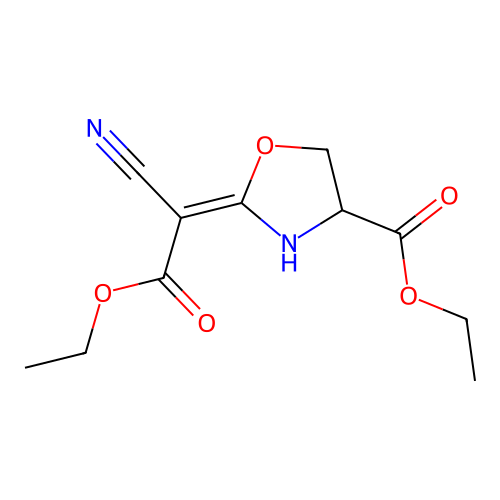 ethyl (2E)-2-(1-cyano-2-ethoxy-2-oxoethylidene)-1,3-oxazolidine-4-carboxylate structure