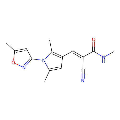 2-cyano-3-[2,5-dimethyl-1-(5-methyl-1,2-oxazol-3-yl)-1H-pyrrol-3-yl]-N-methylprop-2-enamide structure
