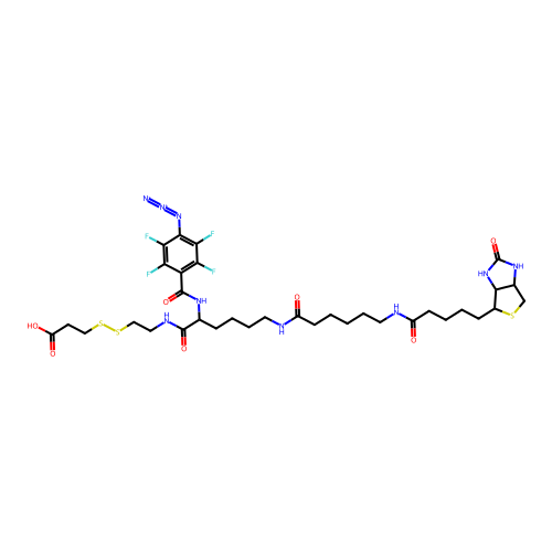 2-[N2-(4-Azido-2,3,5,6-tetrafluorobenzoyl)-N6-(6 -biotinamidocaproyl)-L-lysinyl]ethyl 2-Carboxyethyl Disulfide structure
