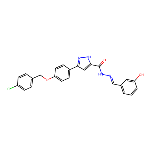 3-(4-((4-CL-Benzyl)oxy)PH)N'-(3-hydroxybenzylidene)-1H-pyrazole-5-carbohydrazide structure